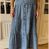 RISEN High Rise Ruffled Denim Skirt