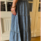 RISEN High Rise Ruffled Denim Skirt