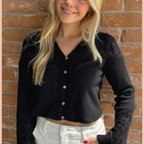 V-Neck Lace Detail Button Down Knit Top