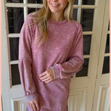 Mineral Washed Raglan Sleeve Casual Mini Dress