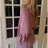 Mineral Washed Raglan Sleeve Casual Mini Dress