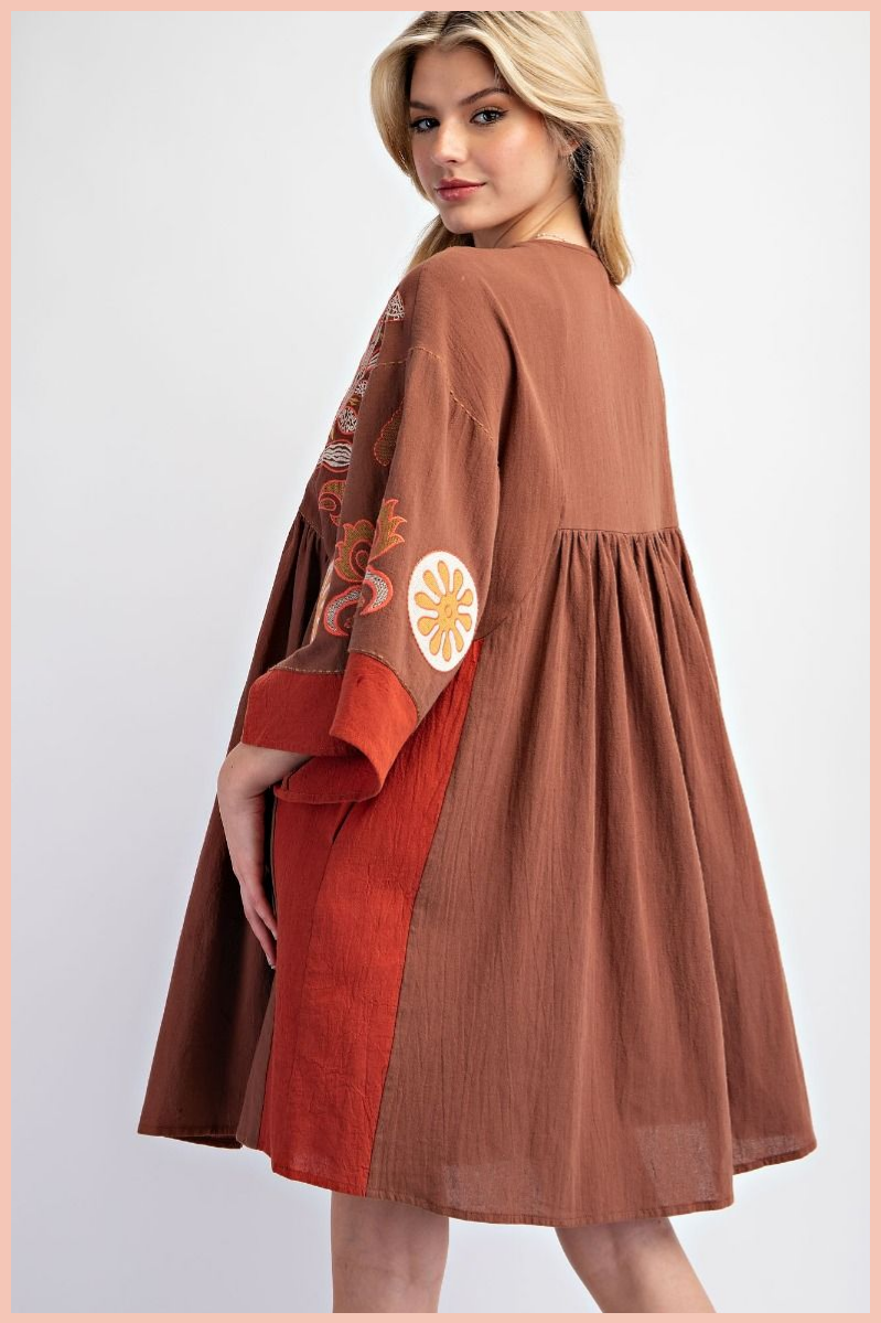 Embroidered Linen Woven Dress
