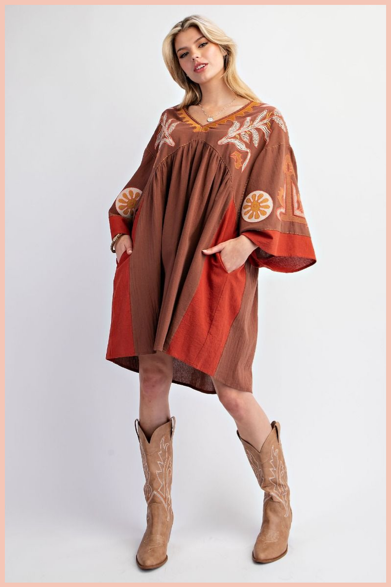 Embroidered Linen Woven Dress
