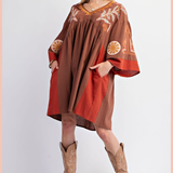 Embroidered Linen Woven Dress