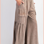 Mineral Washed Cargo Terry Knit Wide Leg Pants | Mocha