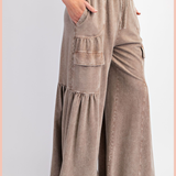 Mineral Washed Cargo Terry Knit Wide Leg Pants | Mocha