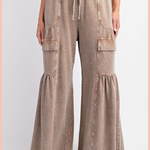 Mineral Washed Cargo Terry Knit Wide Leg Pants | Mocha