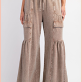 Mineral Washed Cargo Terry Knit Wide Leg Pants | Mocha