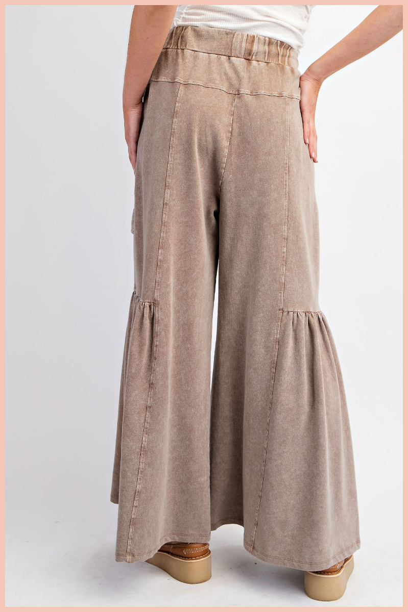 Mineral Washed Cargo Terry Knit Wide Leg Pants | Mocha