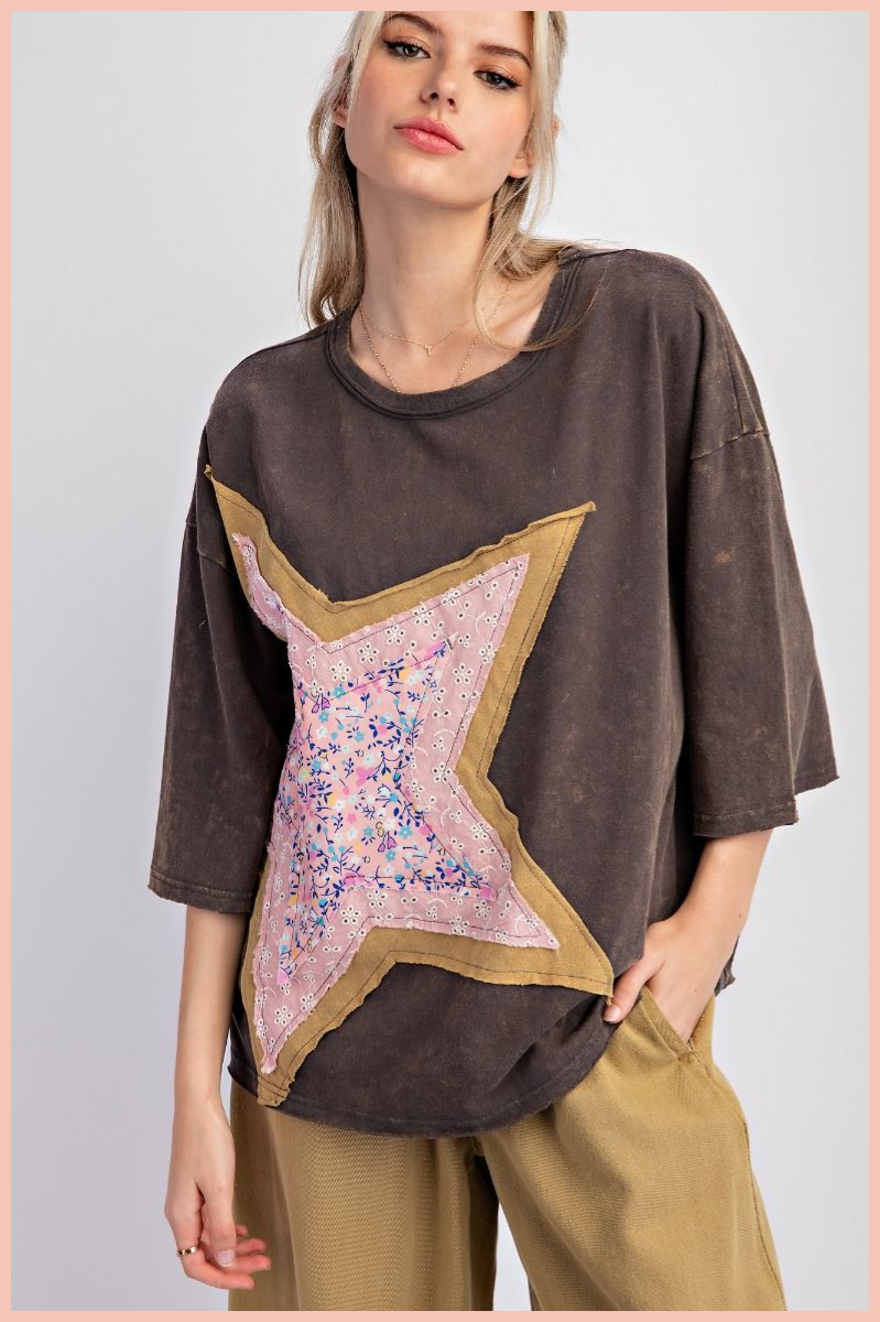 Half Sleeve Star Patch Top