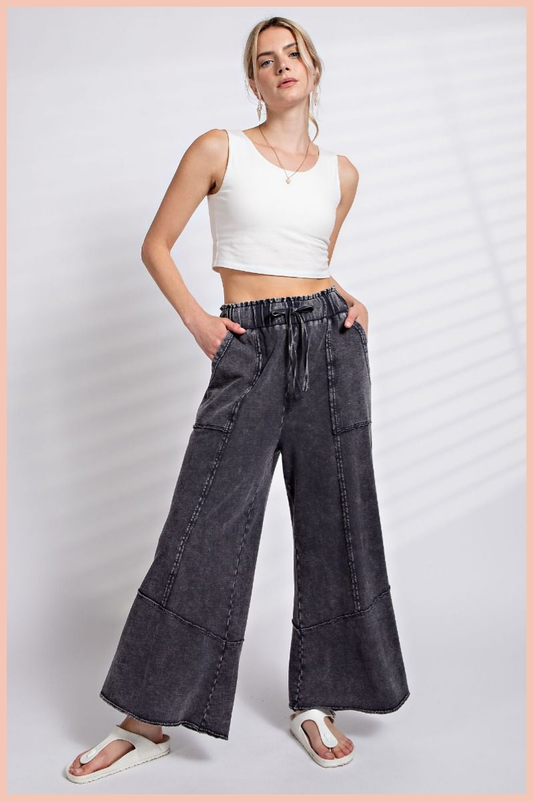 Mineral Washed Terry Knit Wide Leg Pants