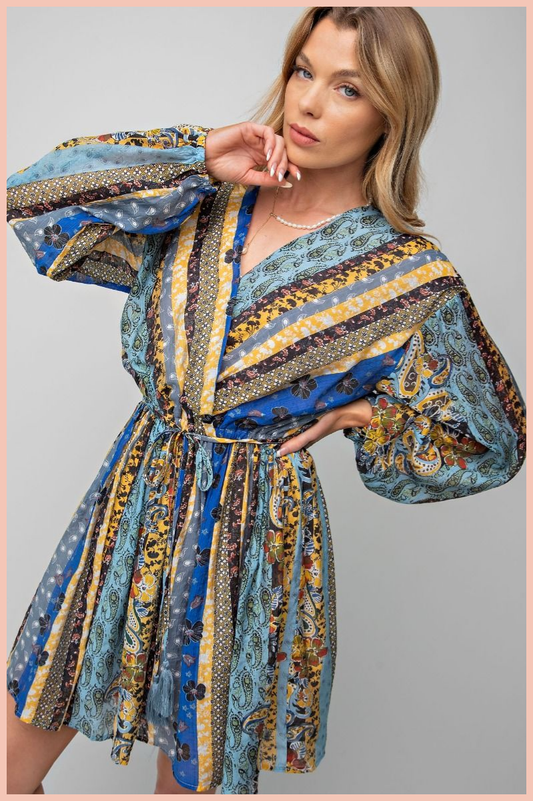 Longsleeve Printed Voile Sun Dress