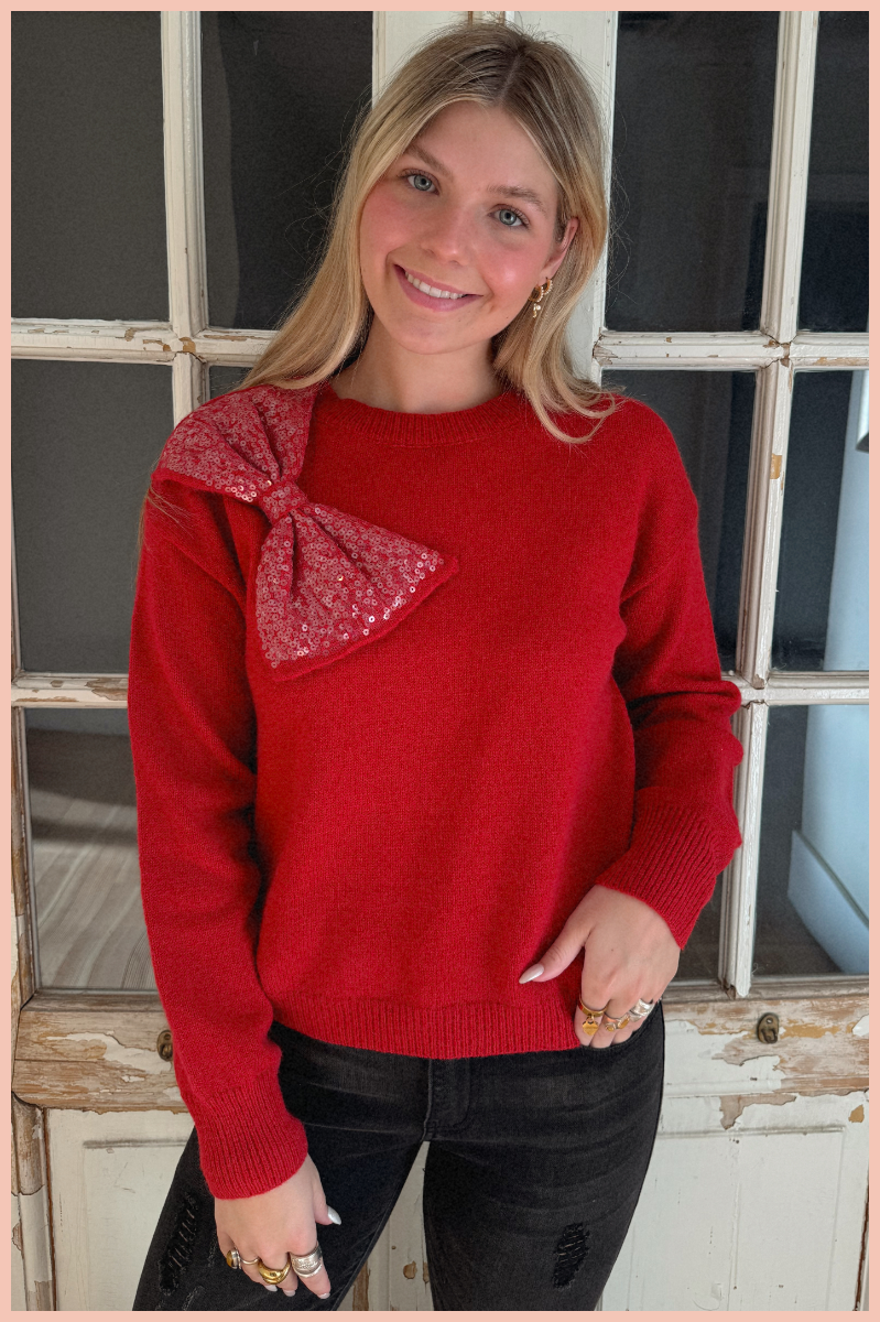 With A Bow On Top Knit Sweater