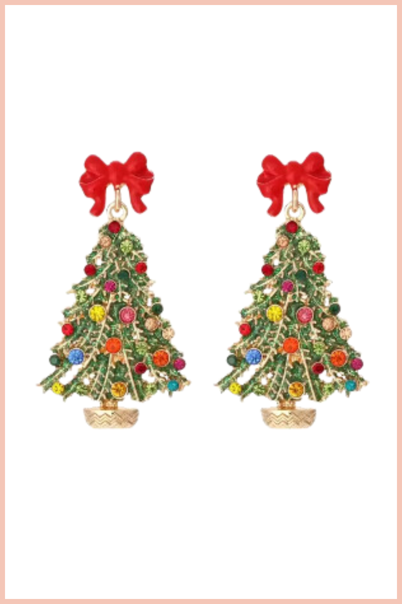 Bow Topped Christmas Tree Earrings