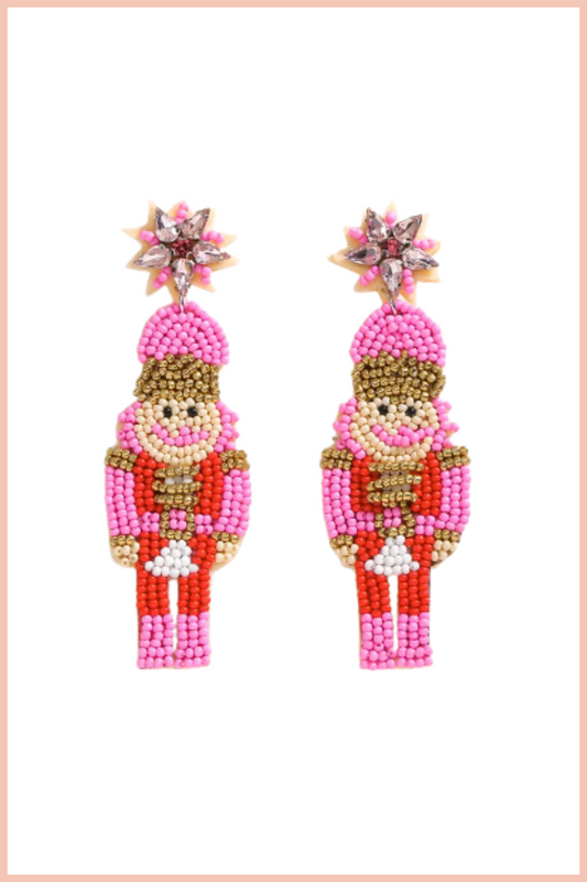 Hot Pink Seedbead Nutcracker Earrings