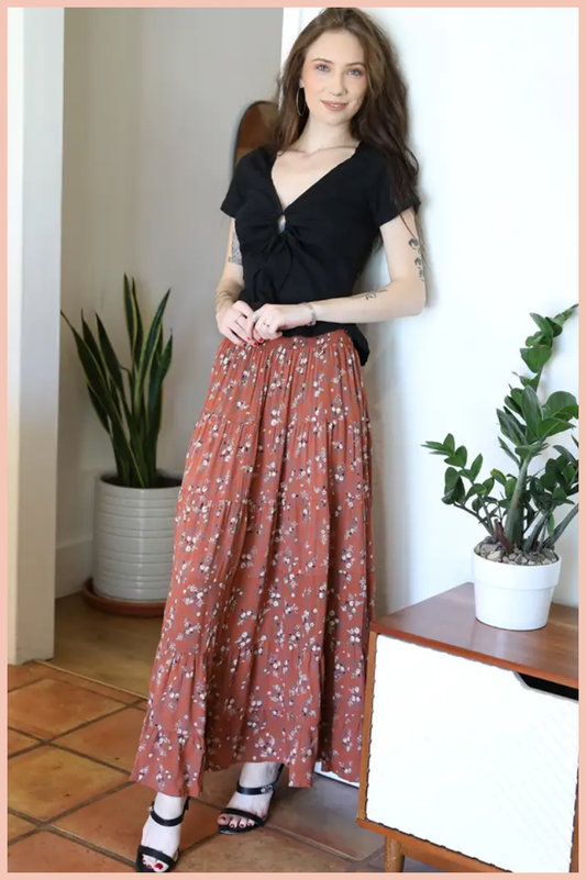 Ditsy Print High Slit Maxi Skirt | Ginger