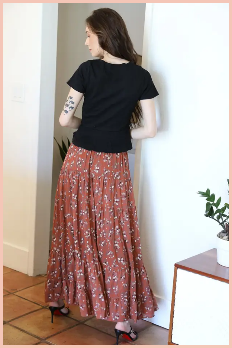 Ditsy Print High Slit Maxi Skirt | Ginger