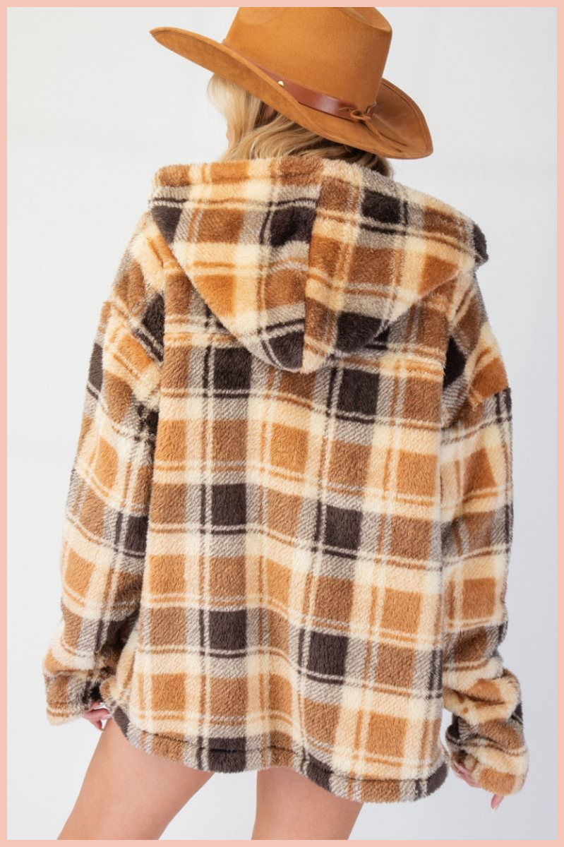 Plaid Fleece Hooded Jacket