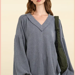 Ribbed V-Neck Knit Top | Denim