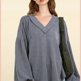Ribbed V-Neck Knit Top | Denim