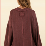 Ribbed V-Neck Knit Top | Wine