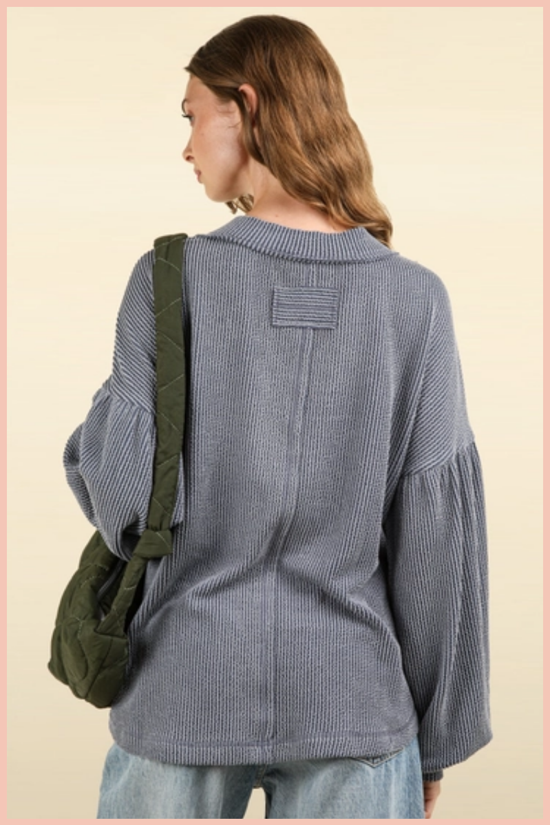 Ribbed V-Neck Knit Top | Denim