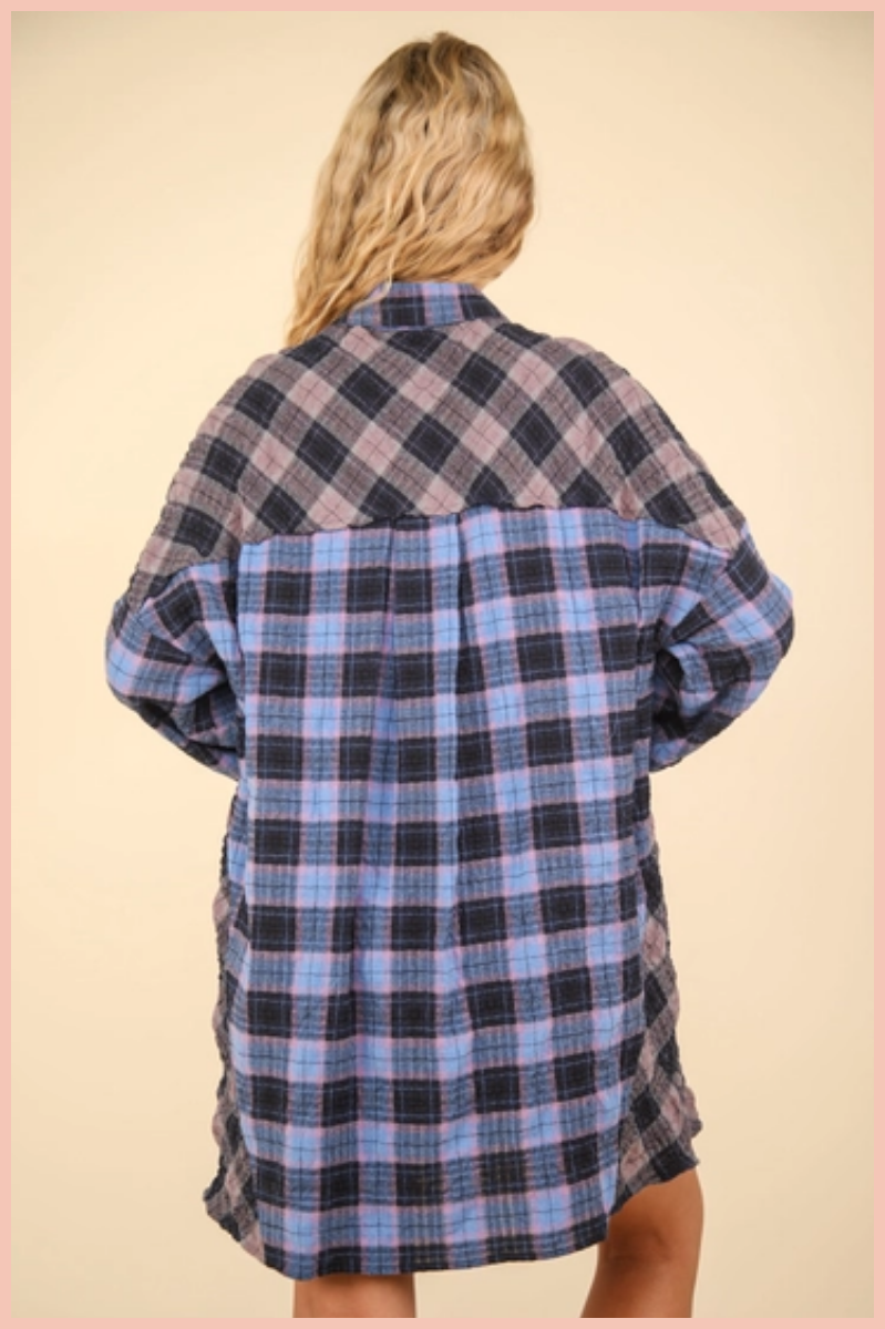 Contrast Plaid Casual Shirt Dress