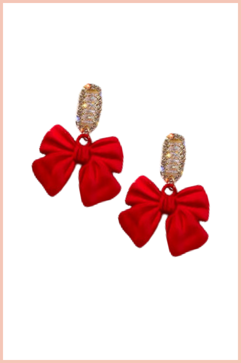 Christmas Red Bow Dangle Earrings