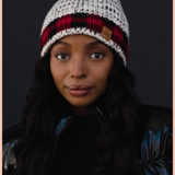 Gray Pom + Buffalo Plaid Trim Beanie