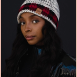 Gray Pom + Buffalo Plaid Trim Beanie