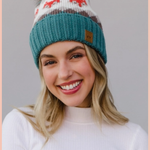 Blue Fox Patterned Pom Beanie