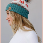 Blue Fox Patterned Pom Beanie
