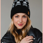 Black Skull Pattern Pom Beanie