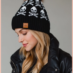 Black Skull Pattern Pom Beanie