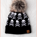 Black Skull Pattern Pom Beanie