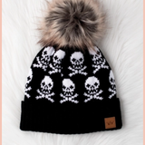 Black Skull Pattern Pom Beanie