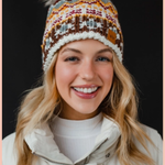 White + Multicolored Patterned Pom Beanie