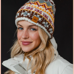 White + Multicolored Patterned Pom Beanie