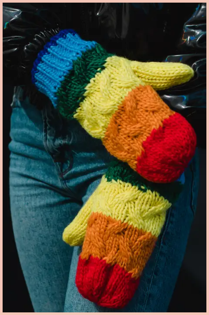 Classic Rainbow Striped Knit Mittens