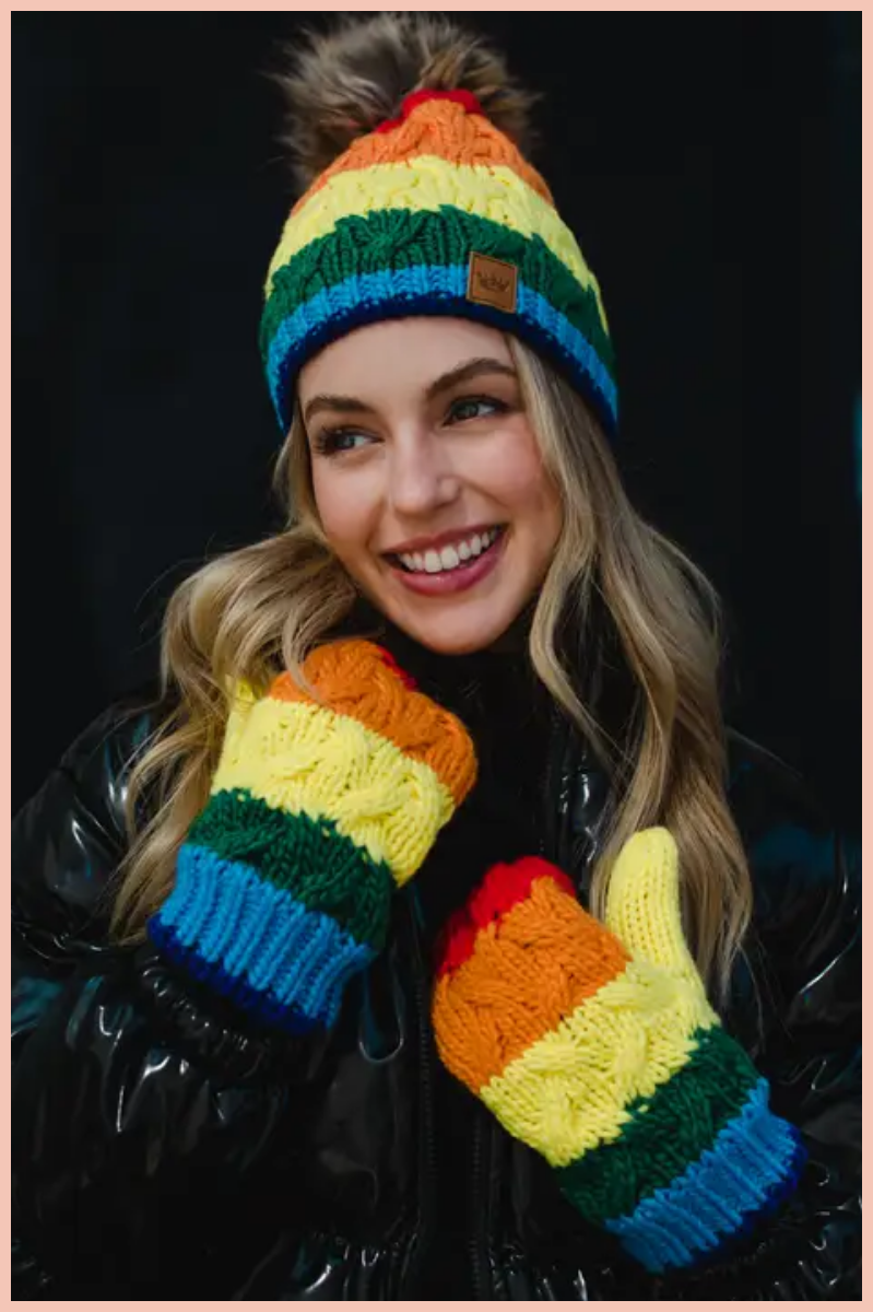 Classic Rainbow Striped Knit Mittens