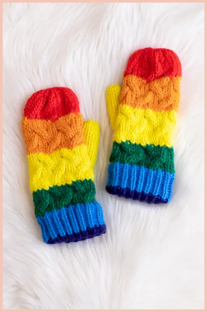 Classic Rainbow Striped Knit Mittens