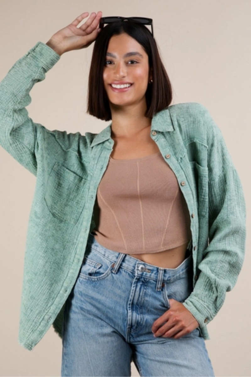 Mineral Washed Gauze Button Down Top