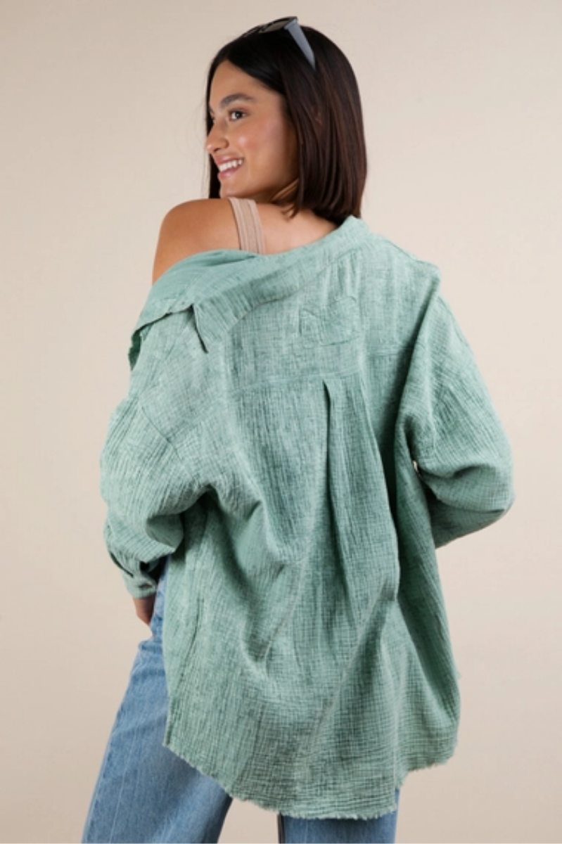 Mineral Washed Gauze Button Down Top