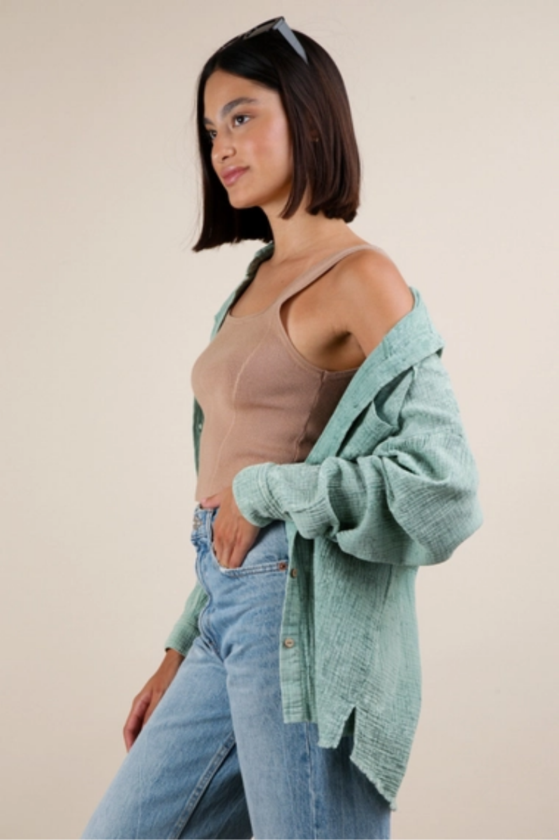 Mineral Washed Gauze Button Down Top