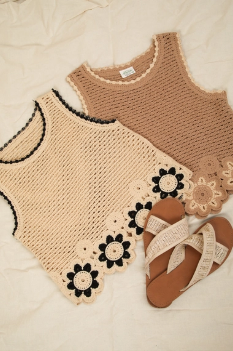Floral Trim Detail Crochet Top