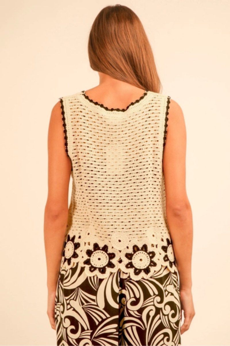 Floral Trim Detail Crochet Top | Natural