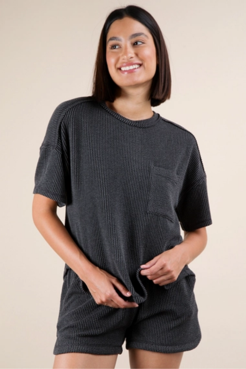 Two Tone Double Knit Top & Shorts | Charcoal