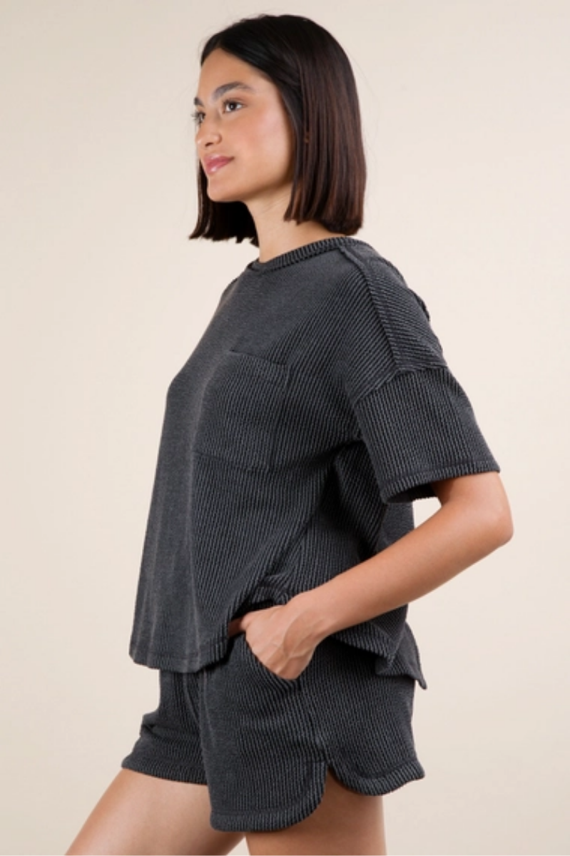 Two Tone Double Knit Top & Shorts | Charcoal