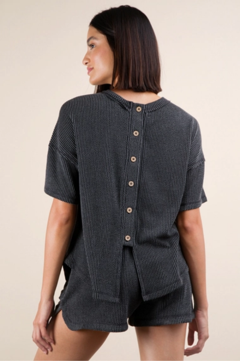 Two Tone Double Knit Top & Shorts | Charcoal