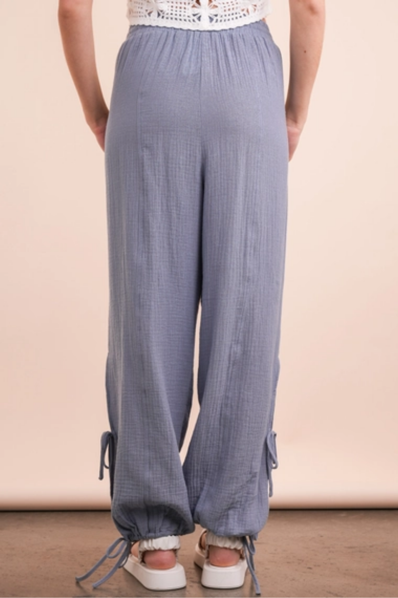 Side Tunnel Harem Pants with Lace Trim | Denim